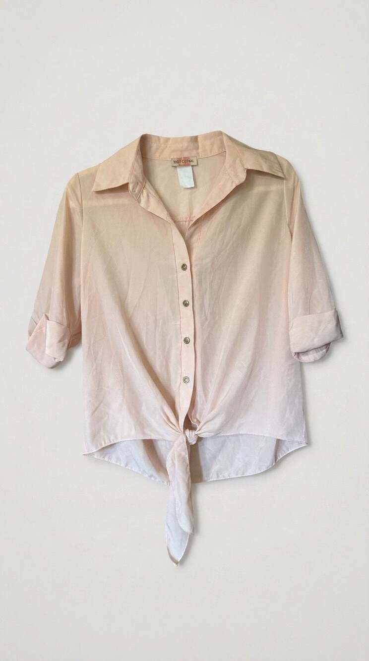 Body Central Peach Button-Front Tie-Front Blouse with 3/4 Sleeves